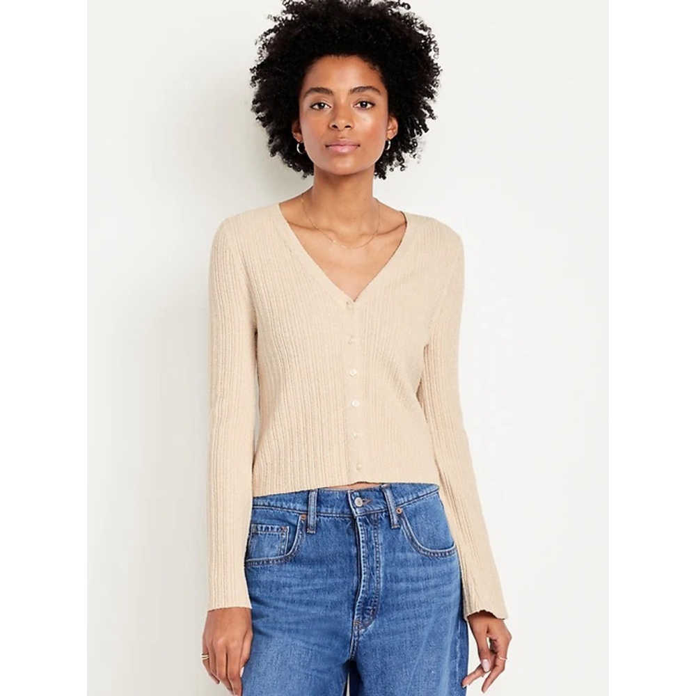 Old Navy Beige Ribbed V Neck Cardigan Women's XXL
